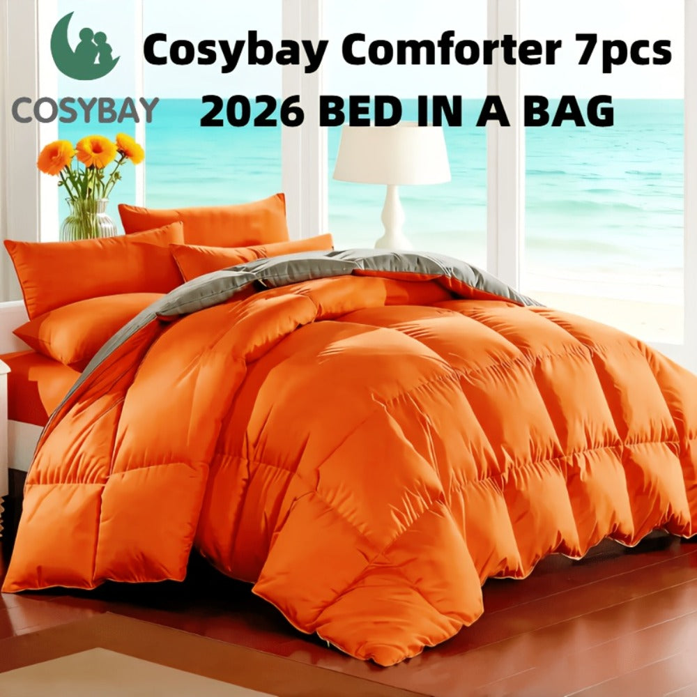 Comforter Set 7-Piece Bed in a Bag Queen King Full Soft Microfiber Down Alternative Comforter Fitted Sheet Flat Sheet Pillow Shams Pillowcases All Season Bedding Set 34 Colors