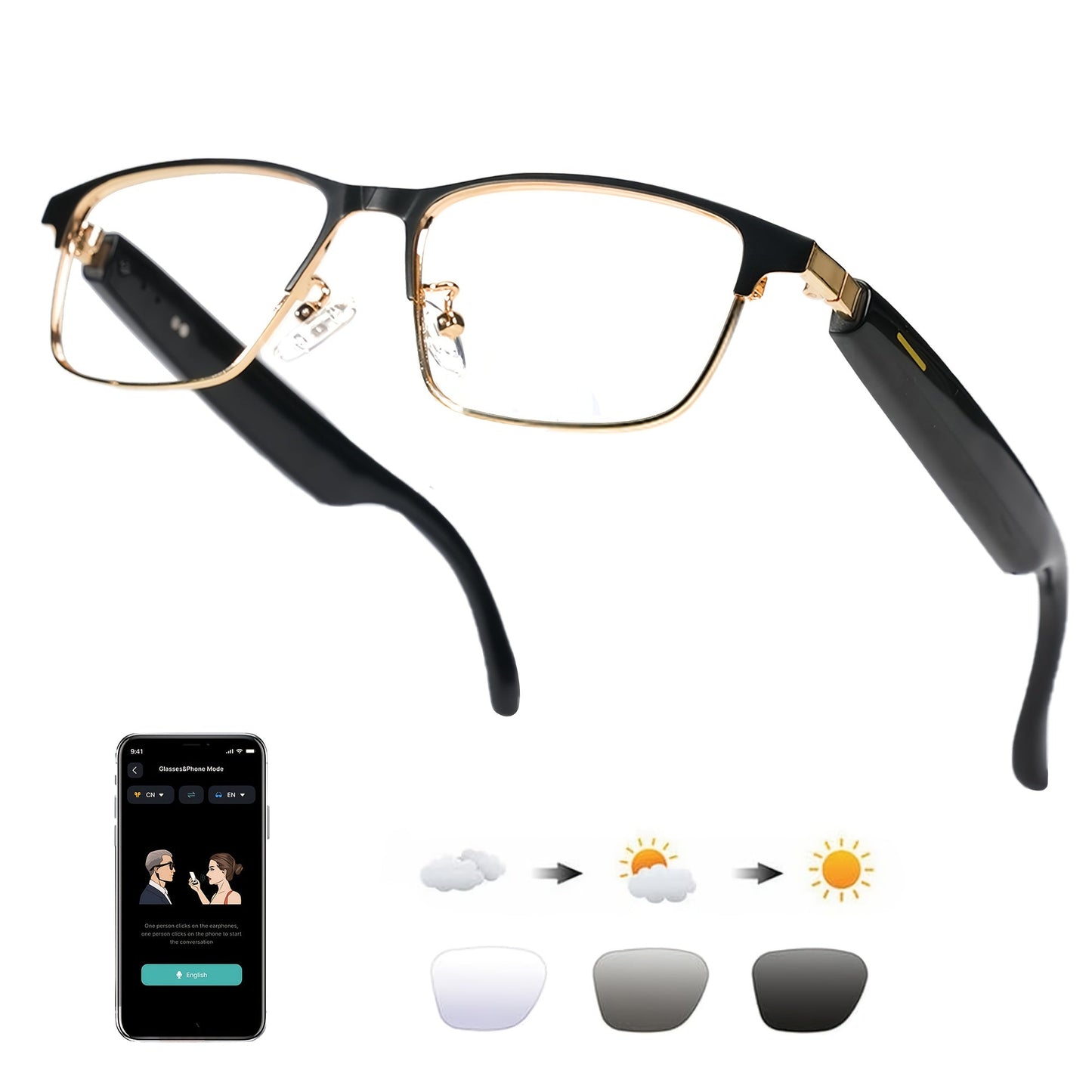 Smart Glasses 160-Language Translation Eyewear with Bluetooth 5.3 Open-Ear Audio and 18 Frame Options