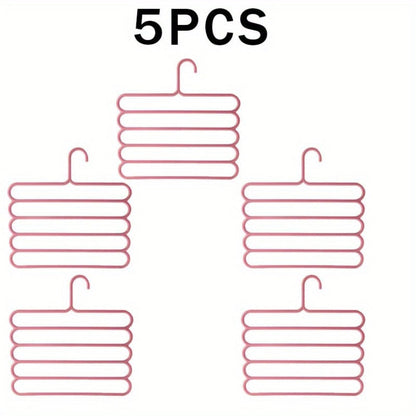 Five-Tier Pants Hangers, 5-Piece Set in Blue, Pink or Green with Horizontal Space-Saving Garment Bars