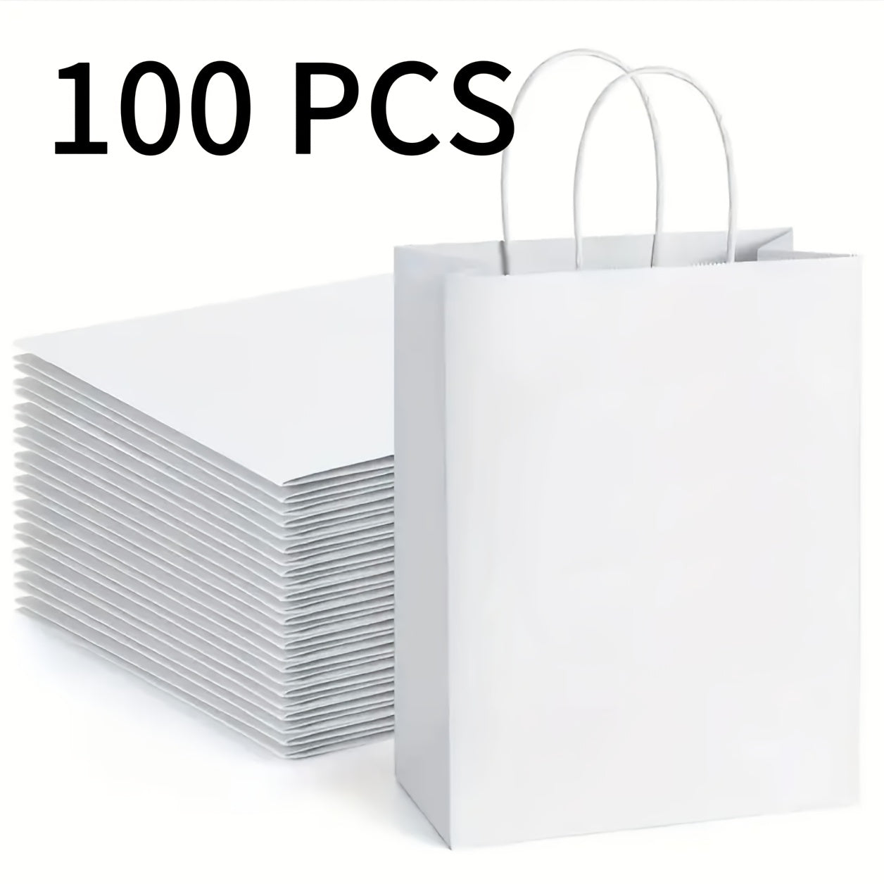 Kraft Paper Gift Bags with Handles in White, Black or Brown, Available in 25, 75, 100 or 300 Piece Packs