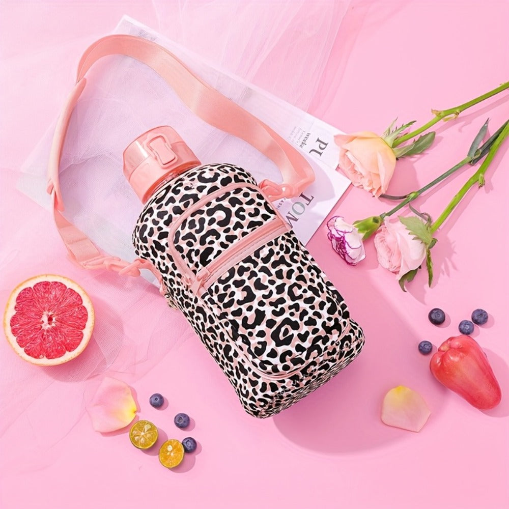 74oz Water Bottle Set with Two-Pocket Storage Sleeve, Phone Holder, Straw and Chug Lids, and Three Dark Prints