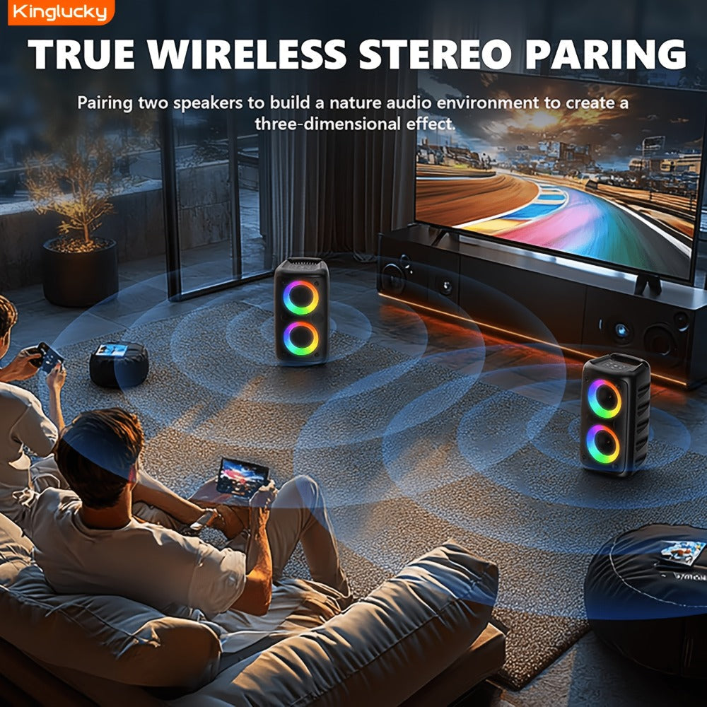 Karaoke Party Speaker with Disco Lights & Microphone Kinglucky, Portable Bluetooth Subwoofer Speaker for Outdoor Events Family Singing, TWS Stereo Pairing, TF/AUX/USB, Wireless Speaker for Parties Backyard Celebrations