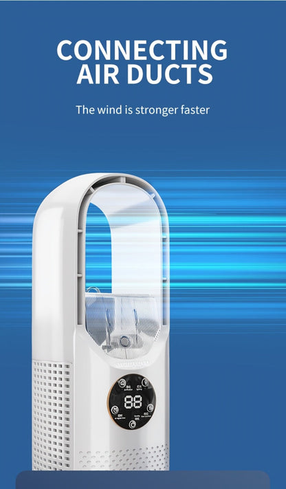 Portable Bladeless Fan USB Tower Fan, Desktop Air Conditioner Fan with Water Mist Cooling, Remote Control, Touch Screen, 7-Color LED Ambient Light and Timer, Personal Cooling Fan for Office, Travel, Camping, Home
