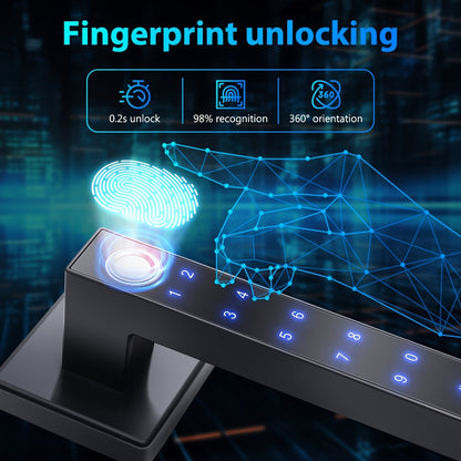 5-in-1 Smart Door Lock Handle with Fingerprint, App, Passcode, IC Card & Key - Anti-Peep, Left & Right Hand Compatible, Keyless Entry for Home, Office & Apartment, 2 IC Cards & 2 Keys Included