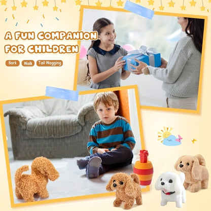 Electronic Plush Puppy Toy in Teddy Brown with Walking, Barking, Hip-Twist and Tail-Wagging Movements