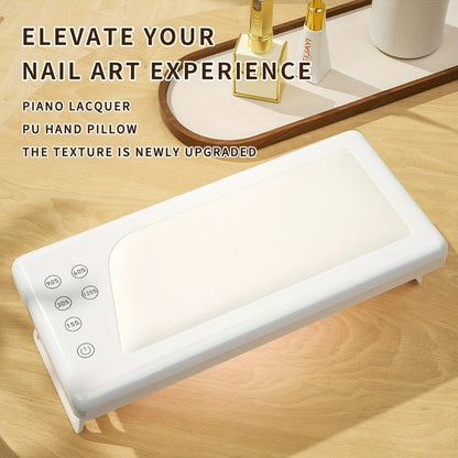 Wide Rectangular Hand-Pillow LED Nail Lamp with 28 x 13cm Base, Five Timer Settings and White Finish