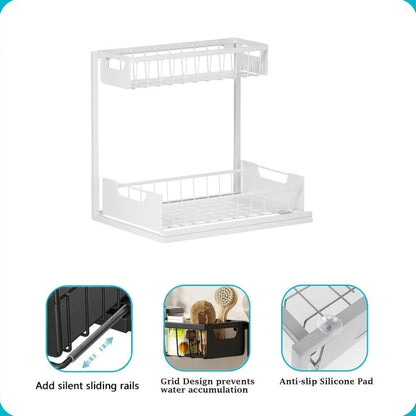 Two-Tier Sliding Under-Sink Organizer in Black, White or Gray with One- or Two-Pack Options