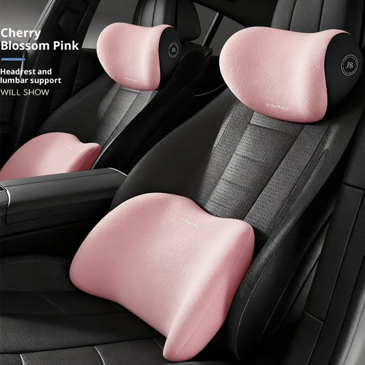 Car Headrest and Lumbar Support Set Ergonomic High-Density Sponge Cushion for Long Distance Driving Neck Pillow Back Support Comfortable Upgrade for All Seasons Brown Black Gray Pink Blue