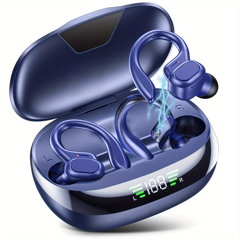 Wireless Earbuds Bluetooth 5.4 Sport Earhooks with LED Battery Display in Black, Red or Blue