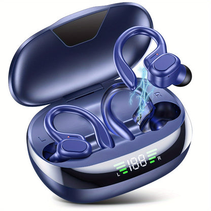 Wireless Earbuds Bluetooth 5.4 Sport Earhooks with LED Battery Display in Black, Red or Blue