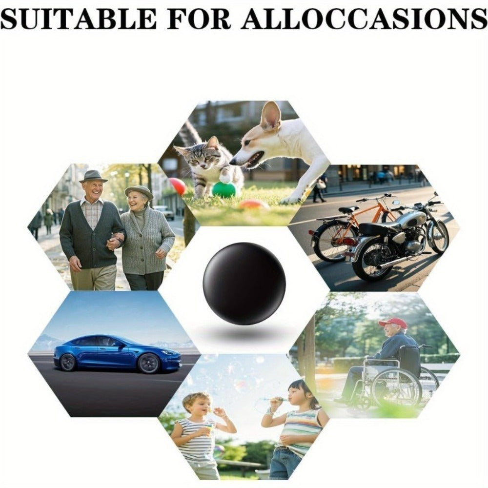 Four-Pack Round Find My Locator Tags with Black Magnetic Holders for Vehicles and Personal Items