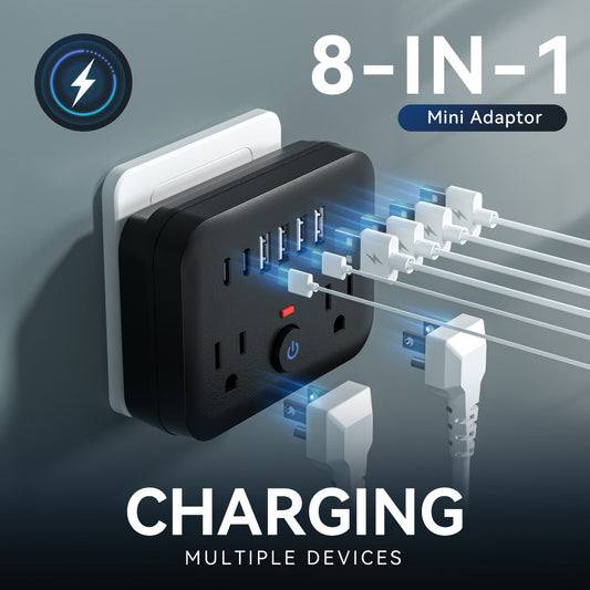 Surge Protector Power Strip 8-in-1 Mini Wall Adapter with 2 AC Outlets, 4 USB-A, 2 USB-C and One or Two-Pack Options