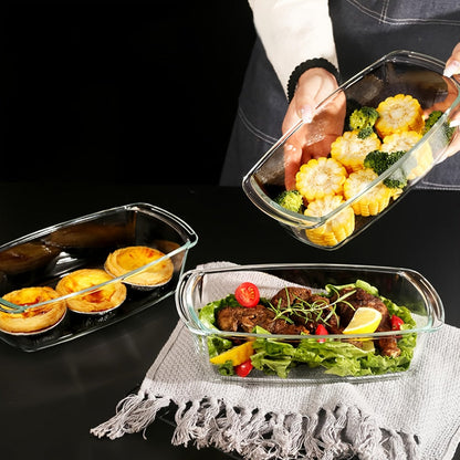 Glass Loaf Pan Set with Lids, 4pcs Stackable 1.9 QT Bread Baking Dish with Airtight Lid, Oven Microwave Dishwasher Safe Glass Food Storage Container for Bread, Cake, Meal Prep