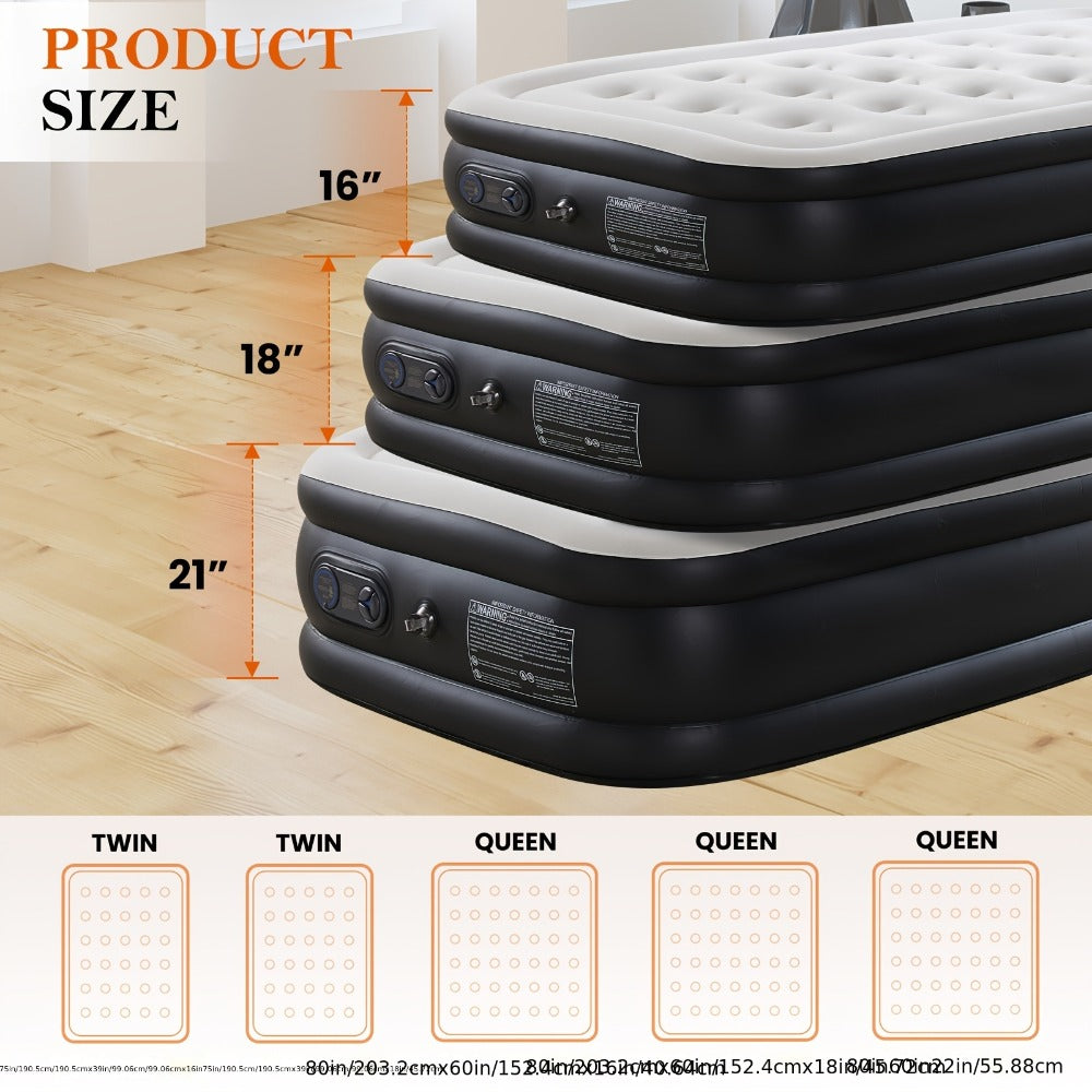 Air Mattress with Coil Beam Support | 660 lbs Capacity Plush Velvety Top Non-Slip Bottom - Guest Bed Inflatable Mattress for Camping & Home, Multiple Sizes & Heights, Stable on Floors & Carpets