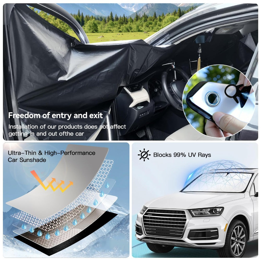 Windshield Sun Shade Universal Front & Side Window Cover UV Heat Block Privacy Protection – Upgraded 2026 Design Large Size Summer Car Accessory