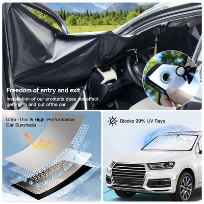 Windshield Sun Shade Universal Front & Side Window Cover UV Heat Block Privacy Protection – Upgraded 2026 Design Large Size Summer Car Accessory
