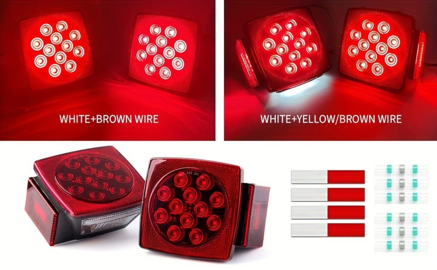 Trailer LED Light Kit 12V – Stop Turn Tail Brake License Plate & Side Marker Lights with Connectors for Trailers Under 80" – Boat Truck Camper RV Utility Trailer