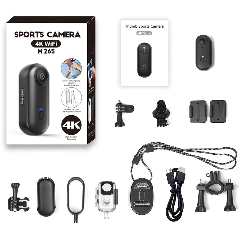 Mini Action Camera Thumb Size Wide Angle Lens 800mAh Battery with Memory Card Wearable Pocket Camera for Sports FPV Pet Monitoring Video Recording Portable Ultra-Clear
