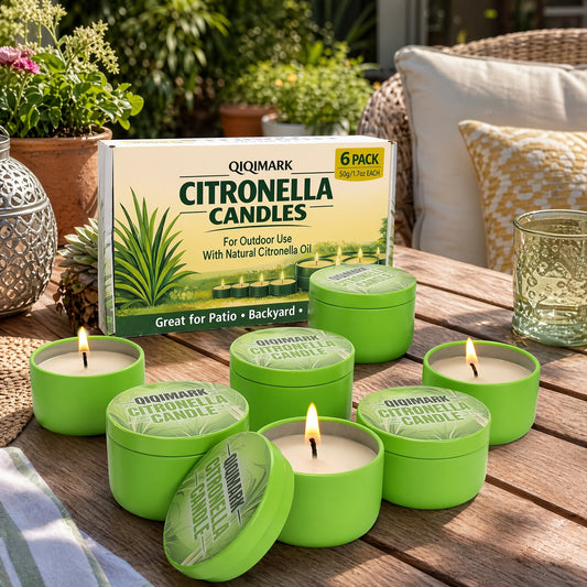 Citronella Candles Outdoor 6 Pack - 1.7 Oz Each, 48-Hour Burn Time, Infused with Citronella Essential Oil for Patio, Backyard, Camping & Picnic Mosquito Repellent