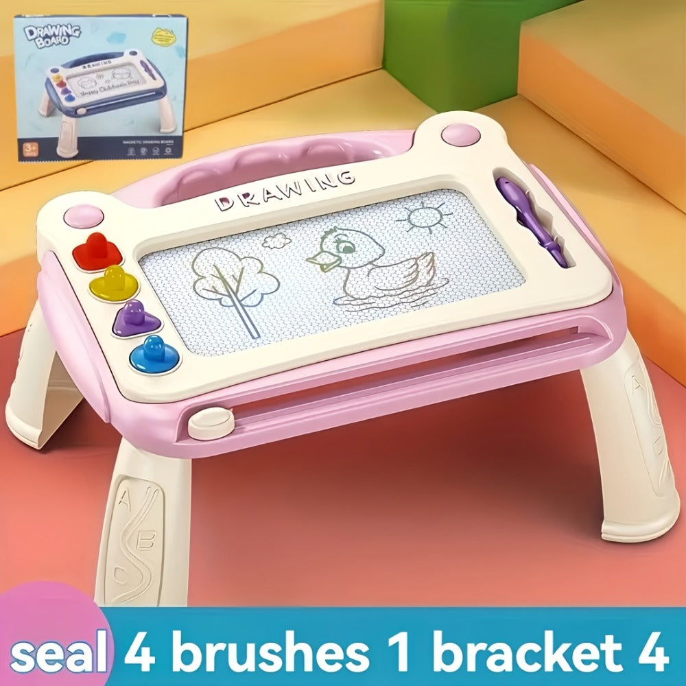 Three-Mode Magnetic Drawing Board with Four Stamps, Brush, Eraser Slider and Six Color Configurations