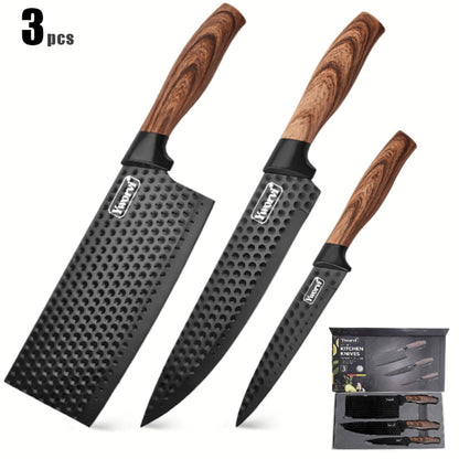 Kitchen Knife Set 3- or 7-Piece Stainless Steel with Black Handles, Sharpener and Poultry Shears Options