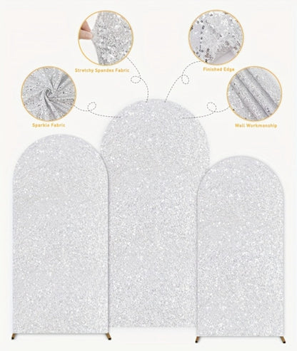 Three-Size Wedding Arch Cover Set for 4, 5 and 6-Foot Frames in Nine Metallic Sequin Color Options
