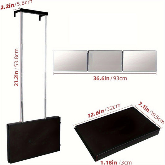 3 Way Mirror for Self Hair Cutting, 360° View Hair Cut Mirror to See Back of Head Height-Adjustable Hook Door Wall Table Mount Anti-Fog HD Glass Optional LED Light for Men Women DIY Home Barber