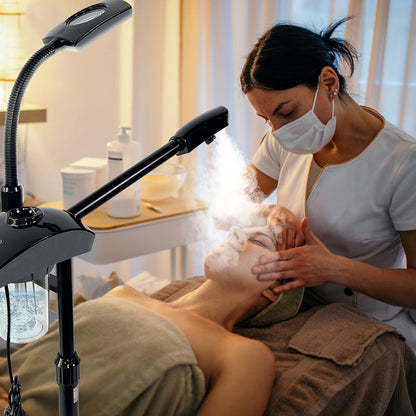 Facial Steamer with Ozone & 3X Magnifying Lamp — 2-in-1 Professional Wheeled Spa Steamer, Timer Preset, Home Face Sauna, Deep Pore Cleansing Skin Care Beauty Device for Women