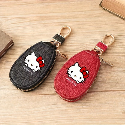 Hello Kitty Key Bag Car Key Organizer – Compact Keychain Pouch with Golden Zipper, Multi-Functional Key Storage Wallet, Cute Sanrio Accessories for Women, Black / Pink / Burgundy / Light Brown