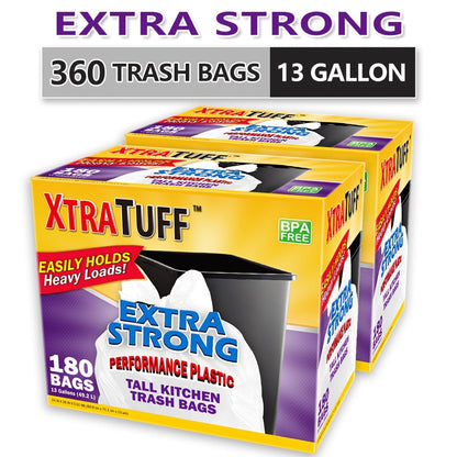 13-Gallon Black or Clear Trash Bags with Standard or Drawstring Styles in 44 to 360-Count Packs