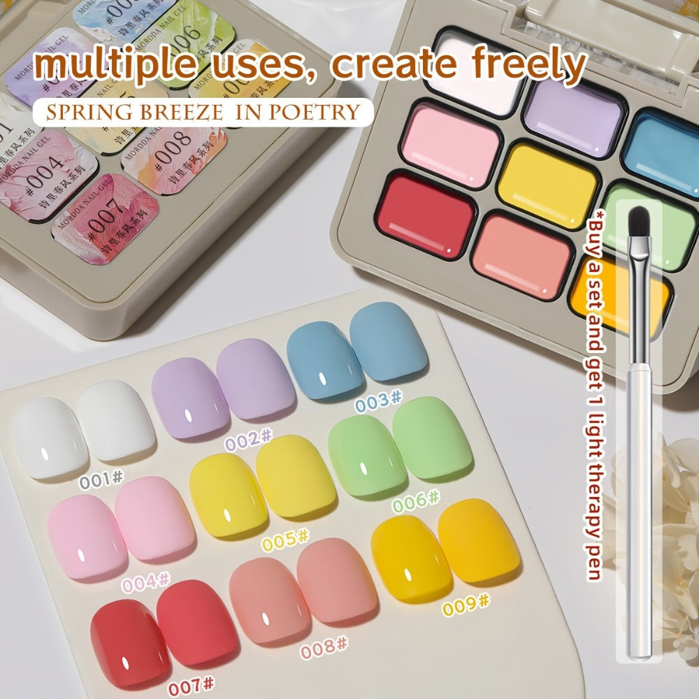 Gel Nail Polish Set 9 Colors with LED Lamp Pen MORDDA Spring Breeze - High Saturation Creamy Alcohol-Free Soak Off UV LED Long Lasting Shimmer Finish Salon & Home DIY Manicure Holiday Gift Kit Women