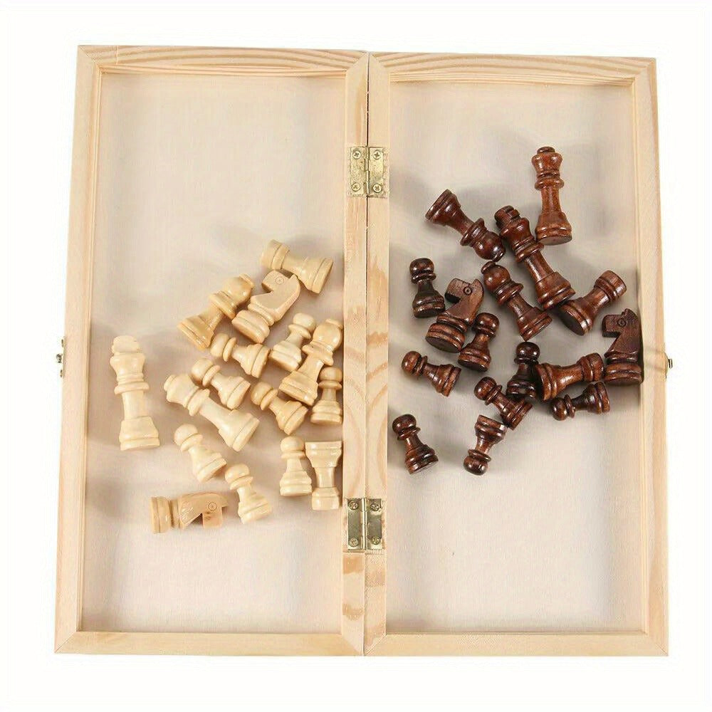 Wooden Folding Chess Set 12 Inch – Handmade Portable Chessboard 30x30cm with Game Pieces, Classic Strategy Board Game for Adults Kids, Home Travel Gift
