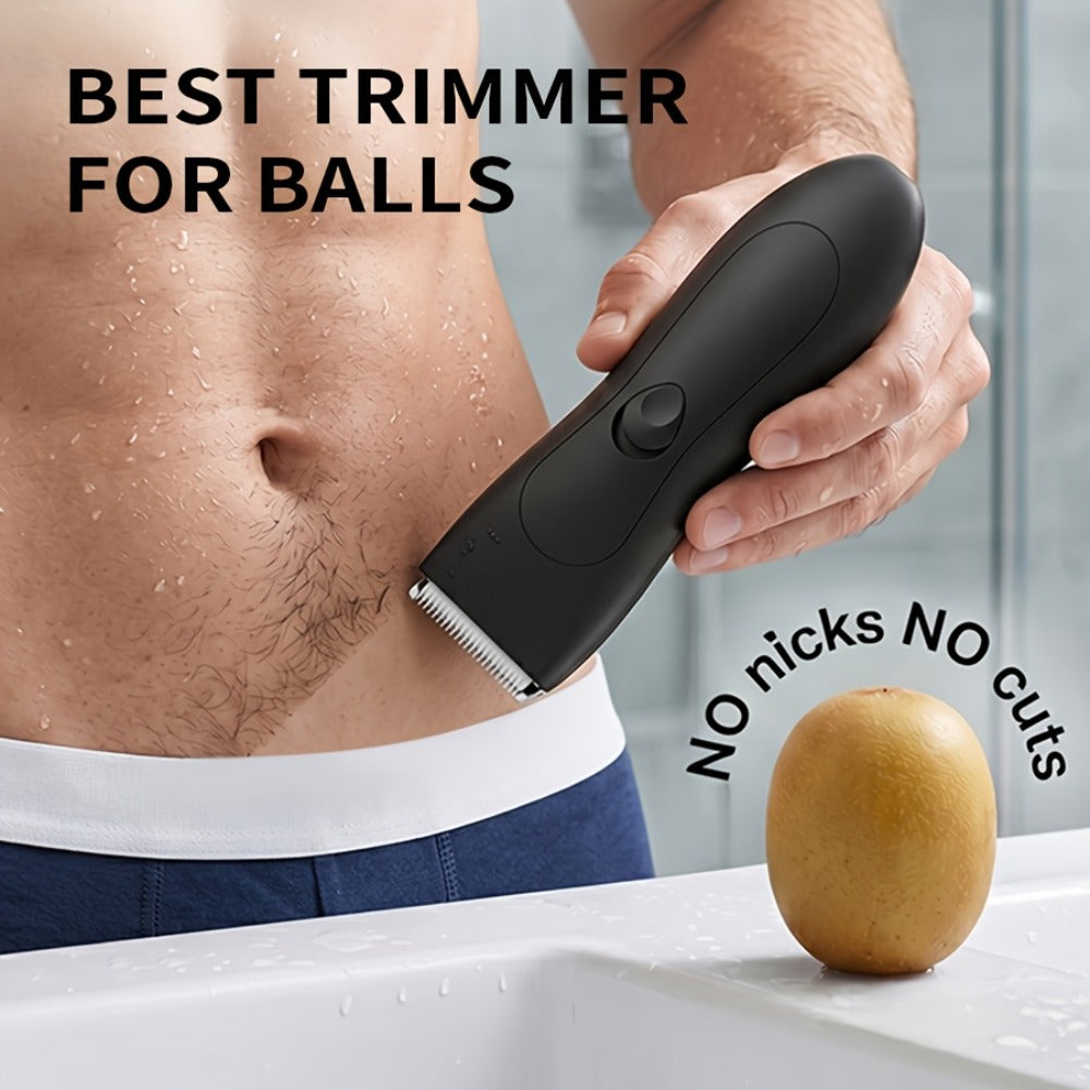 Ceramic-Blade Body Hair Trimmer with IPX6 Rating, Two Guide Combs and Black or Purple Options