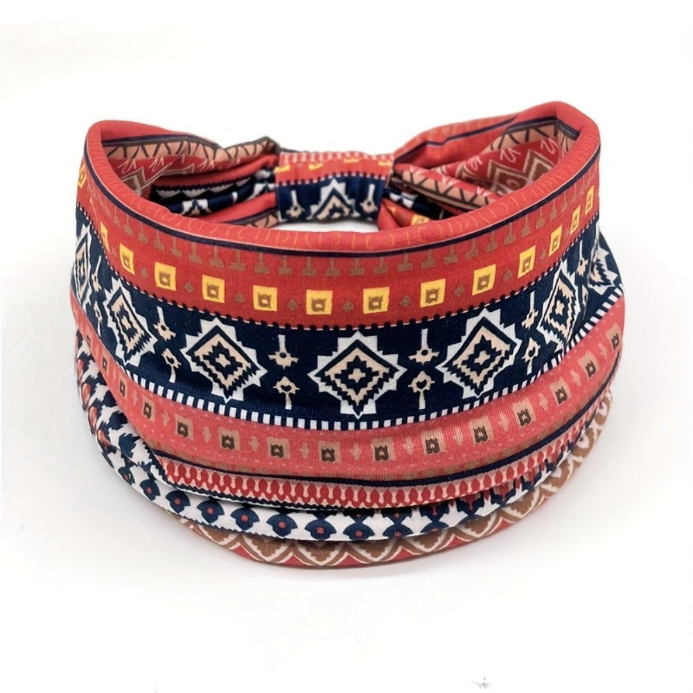 Eight Wide Knotted Headbands with Mixed Paisley and Geometric Patterns in One Image-Bound Set