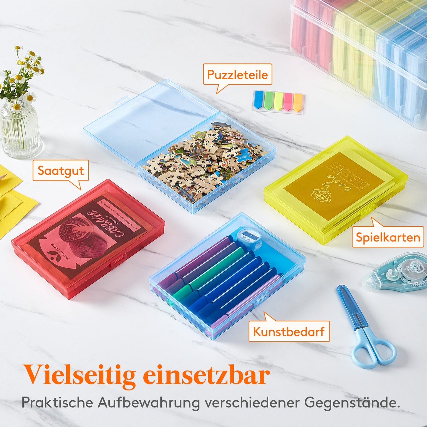Photo Storage Box with 14 or 18 Inner Keeper Cases in Clear, Black or Multicolor Configurations