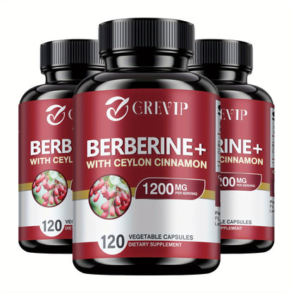 Dietary Supplement Berberine HCl and Ceylon Cinnamon Capsules, 120 Count with Multi-Bottle Options