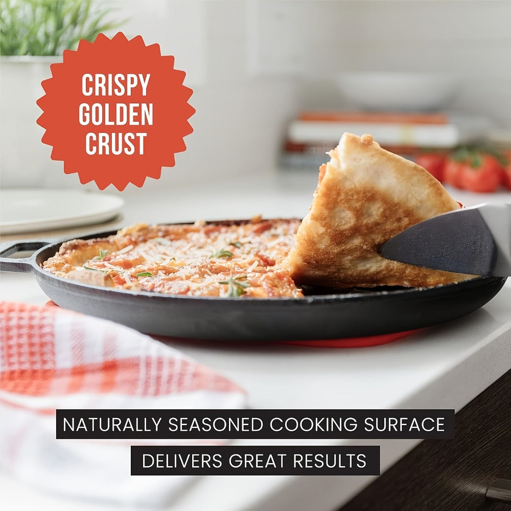 32cm Cast Iron Skillet with Dual Loop Handles and Shallow Round Profile for Gas, Induction, Oven or Campfire
