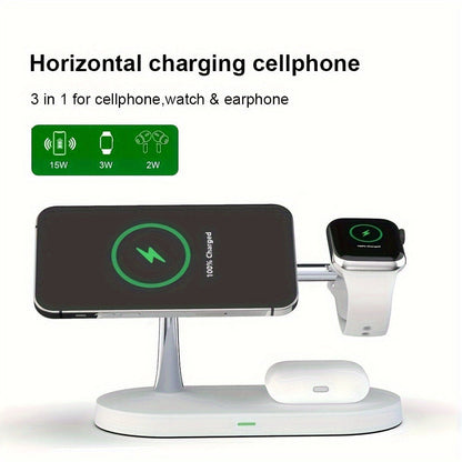 Wireless Charging Station, 3-in-1 Magnetic Stand with QC3.0 Adapter, Clock Display and White or Black Options