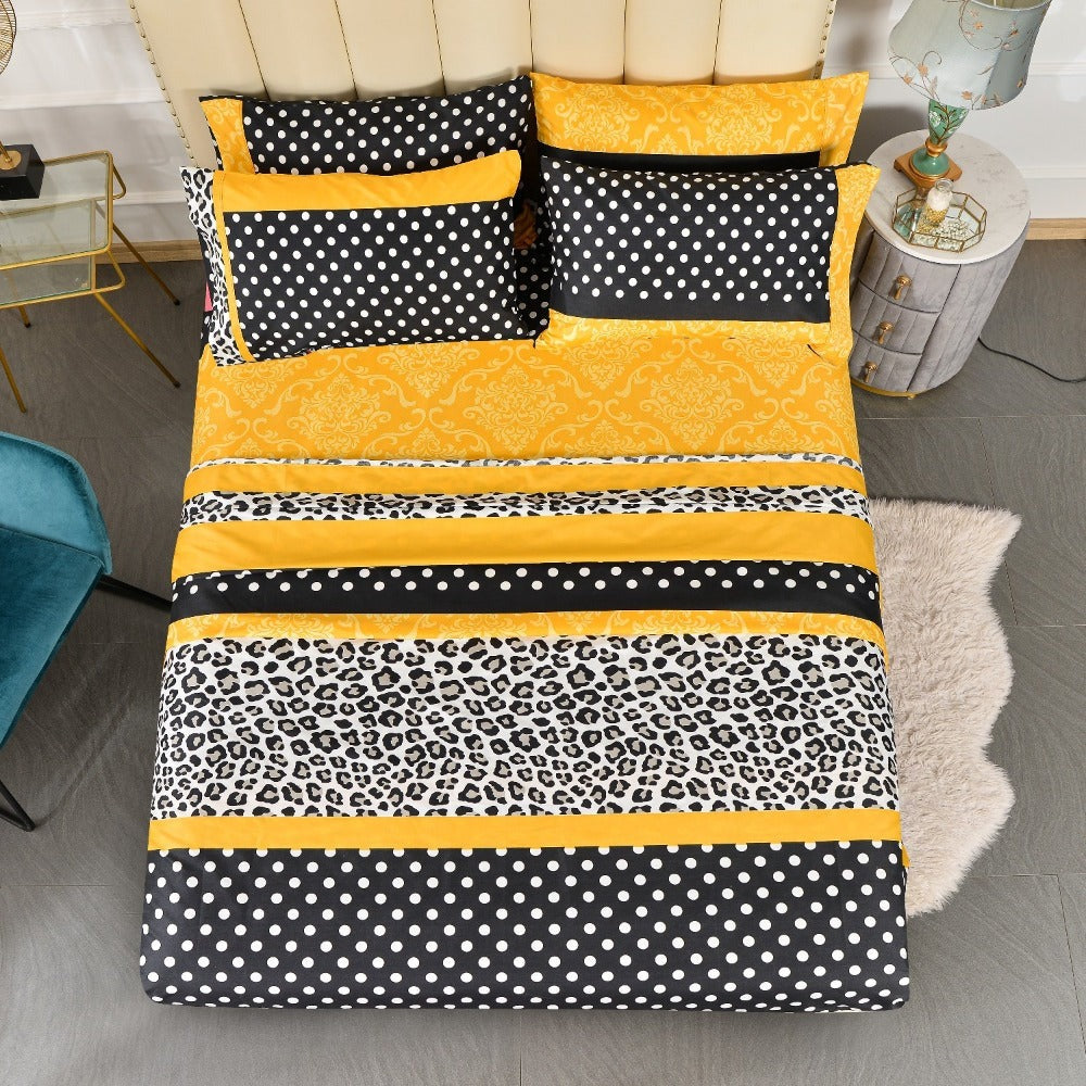 Microfiber Bed Sheet Set 4/6 Pcs – Soft Breathable Patchwork Printed Bedding with Deep Pocket Fitted Sheet, Wrinkle-Resistant Easy Care – Twin, Full, Queen, King Sizes Available