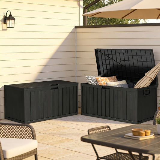 Waterproof Deck Box Outdoor Storage Cabinet 35/75 Gallon – Enhanced Version with Handles & Wheels | Large Patio Storage Box for Pool Accessories, Garden Tools & Outdoor Gear | Easy Assembly Lockable