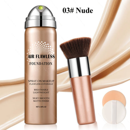 Full Coverage Liquid Foundation Airspray Kit Buildable Formula 6 Shades - Natural Beige Nude Porcelain Tan Medium Natural Satin Finish