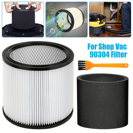 Shop Vac Replacement Filter 2-Pack – Washable Cartridge Filter Compatible with 90350 90304 90333, Fits Most Wet Dry Vacuum 5 Gallon and Above, Reusable Wet Dry Vac Filter Set
