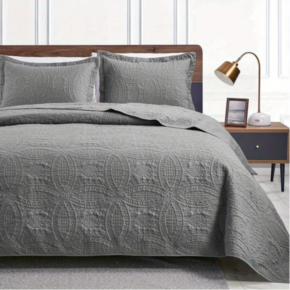 Three-Piece Lightweight Microfiber Quilt Set with Pillow Shams in Ten Size and Color Options