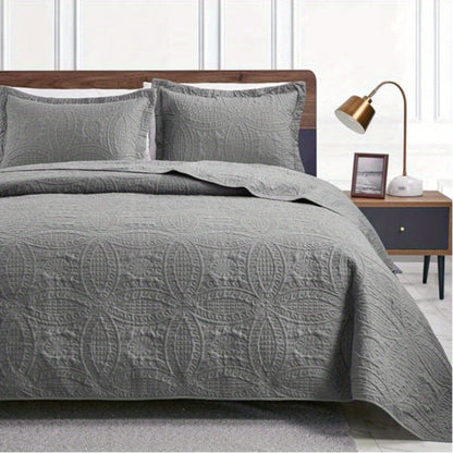 Three-Piece Lightweight Microfiber Quilt Set with Pillow Shams in Ten Size and Color Options