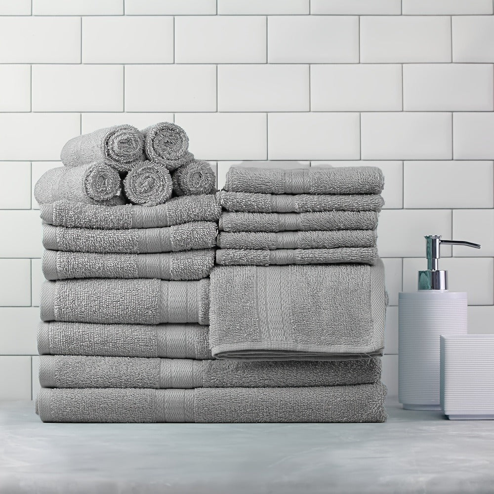 Towel Set 12, 16 or 18 Piece 450GSM Cotton-Blend Bath, Hand and Face Towels in Multiple Colors