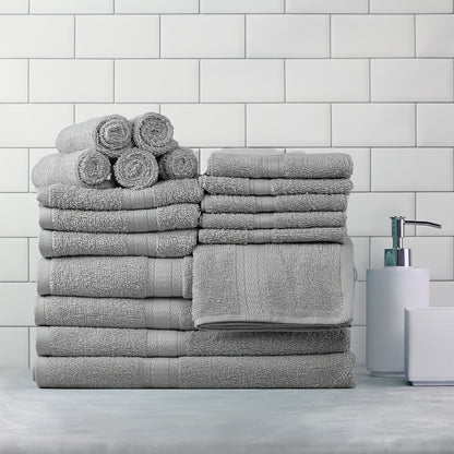 Towel Set 12, 16 or 18 Piece 450GSM Cotton-Blend Bath, Hand and Face Towels in Multiple Colors