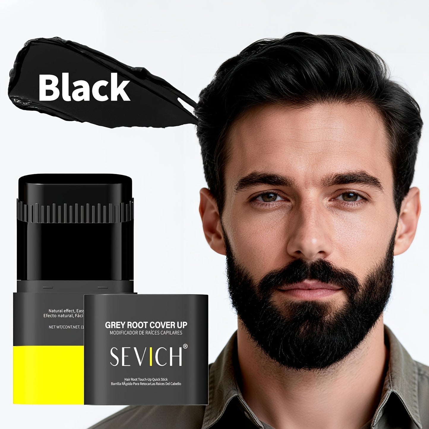 Beard Dye Pen 2-in-1 Waterproof Color Stick for Men — Sevich Instant Gray Coverage Washable Beard Hair Filler Pen with Brush Natural Finish for Mustache & Sideburns 3 Shades