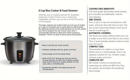 Rice Cooker & Yogurt Maker 1.5Qt – 6-Cup Non-Stick Electric Rice Cooker with Auto Keep Warm, One-Touch, Stainless Steel Liner, Steamer for Rice, Oatmeal, Soup & Yogurt