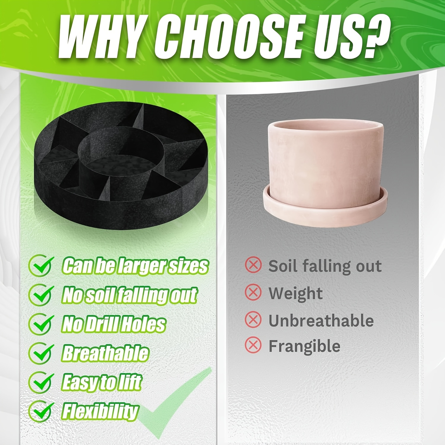 Round Divided Fabric Raised Grow Bed with Handles in 24-, 36-, 48- or 60-Inch Diameter Options