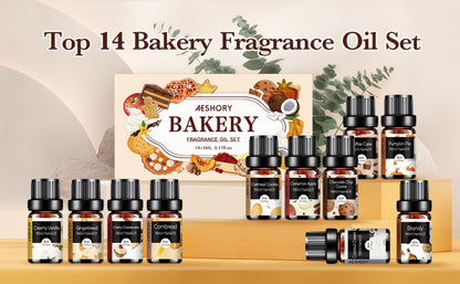 14-Bottle Fragrance Oil Gift Set with 5ml Bakery or Floral Scent Assortments for Diffusers and Candle Projects
